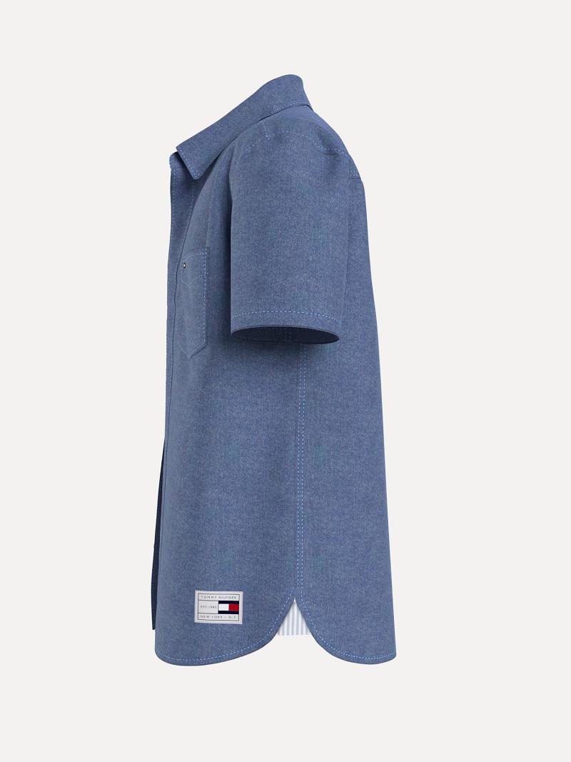 Fiú Tommy Hilfiger Rövid Sleeve Denim Ingek Kék | HU 2171JPQ